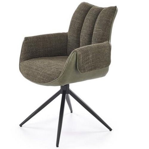 Chaise Pivotante Vert Olive, Tissu et Éco-cuir, Pied Métal 4 Branches Ludmila