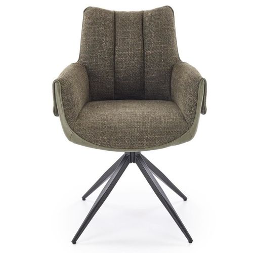 Chaise Pivotante Vert Olive, Tissu et Éco-cuir, Pied Métal 4 Branches Ludmila