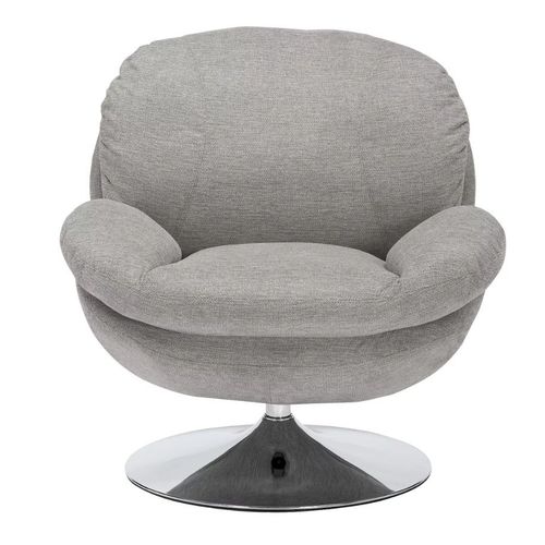 Fauteuil Pivotant Tissu Gris Clair, Pied Rond Métal Chromé Noche