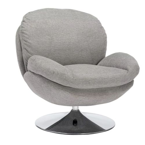 Fauteuil Pivotant Tissu Gris Clair, Pied Rond Métal Chromé Noche