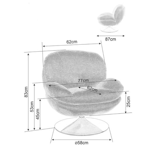 Fauteuil Pivotant Tissu Gris Clair, Pied Rond Métal Chromé Noche