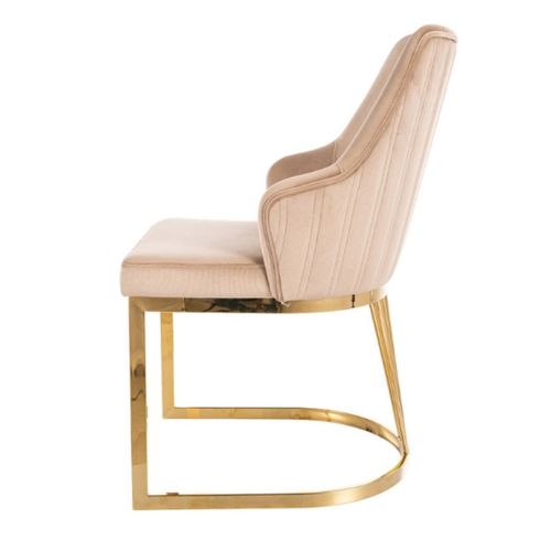 Chaise Design Avec Revêtement En Tissu Velours Beige Et Pied Doré Farin