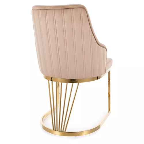 Chaise Design Avec Revêtement En Tissu Velours Beige Et Pied Doré Farin