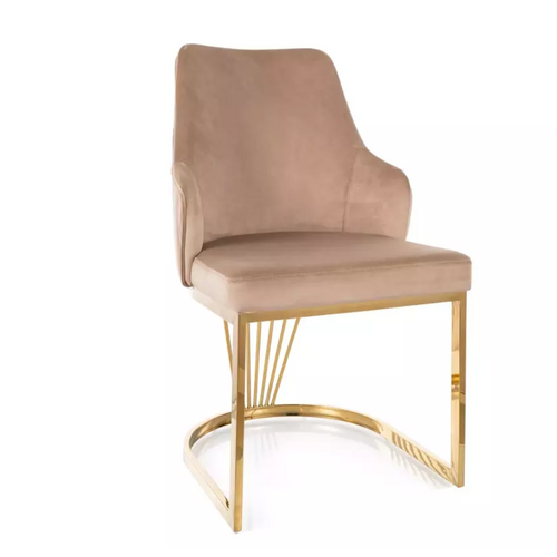 Chaise Design Avec Revêtement En Tissu Velours Beige Et Pied Doré Farin