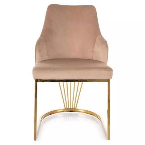 Chaise Design Avec Revêtement En Tissu Velours Beige Et Pied Doré Farin