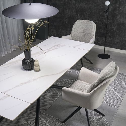 Table à Manger Extensible 160 / 220 Cm Aspect Marbre Blanc Viktor