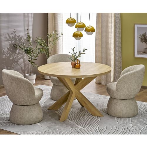 Table Ronde 120 Cm Aspect Chêne Naturel Ravi