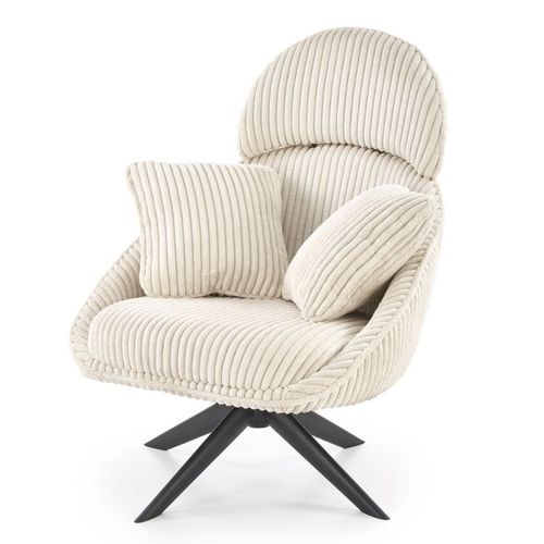 Fauteuil Pivotant En Tissu Côtelé Crème + 2 Coussins Helena