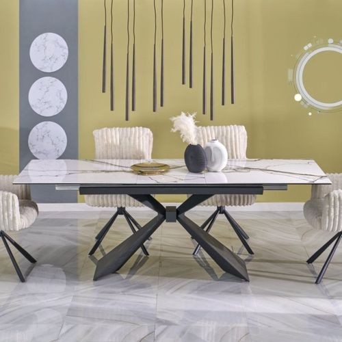 Table Extensible En Céramique Aspect Marbre Blanc 180 - 230 Cm Micka