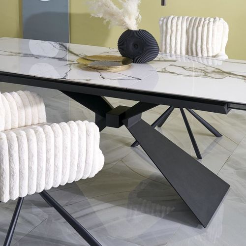 Table Extensible En Céramique Aspect Marbre Blanc 180 - 230 Cm Micka