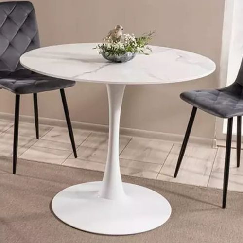 Table Ronde Blanche 90 Cm Avec Plateau Céramique Omega