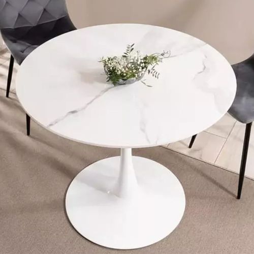 Table Ronde Blanche 90 Cm Avec Plateau Céramique Omega