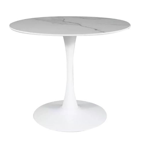 Table Ronde Blanche 90 Cm Avec Plateau Céramique Omega
