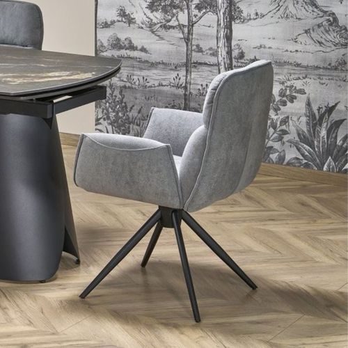 Chaise Pivotante En Tissu Gris Et Pied En Métal Noir Mirka