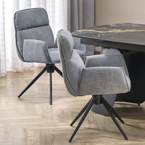 Chaise Pivotante En Tissu Gris Et Pied En Métal Noir Mirka