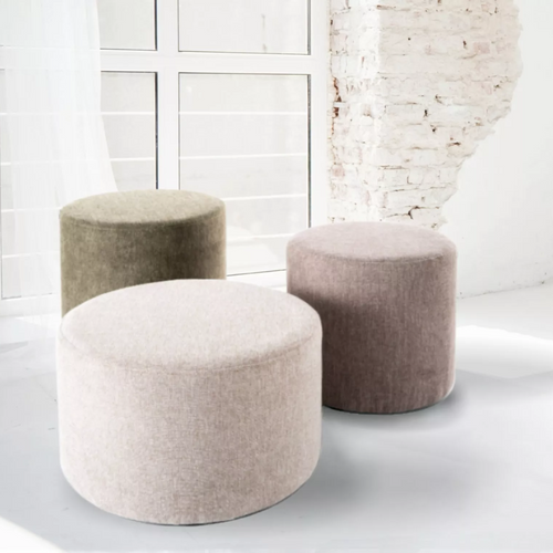 Pouf Rond En Tissu 33 X 36 Cm Beige Olive Vadia