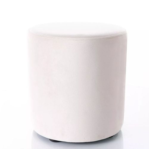 Pouf Rond En Velours 33 X 36 Cm Beige Clair Delta