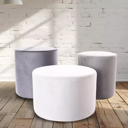 Pouf Rond En Velours 43 X 32 Cm Gris Delta