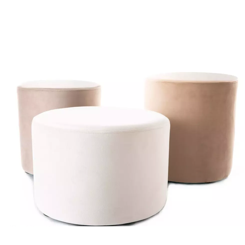 Pouf Rond En Velours 43 X 32 Cm Beige Clair Delta