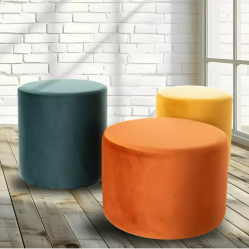 Pouf Rond En Velours 43 X 32 Cm Vert Delta