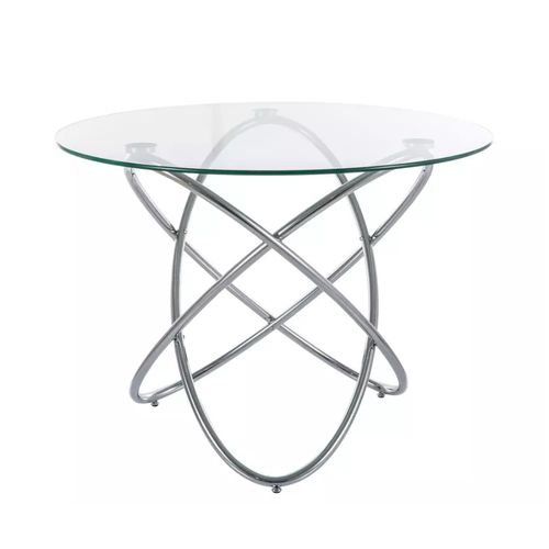 Table Ronde 100 Cmverre Transparent 6 Pers Pied Croisé Chrome Aureliaz