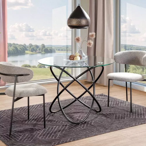 Table Ronde 100 Cmdesign Verre Transparent 6 Pers Pied Métal Noir Aureliaz