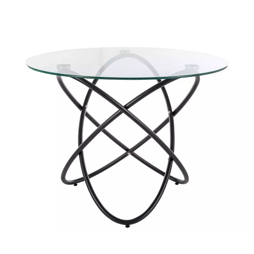 Table Ronde 100 Cmdesign Verre Transparent 6 Pers Pied Métal Noir Aureliaz
