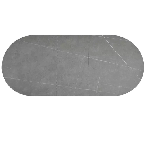 Table Extensible 140-180 Cm Céramique Grise 8 Pers Pied Noir Ovale Milanoz