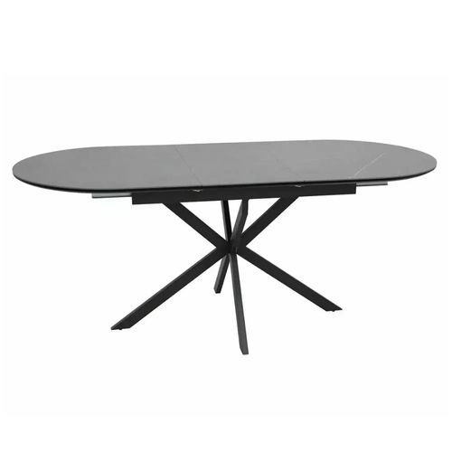 Table Extensible 140-180 Cm Céramique Grise 8 Pers Pied Noir Ovale Milanoz
