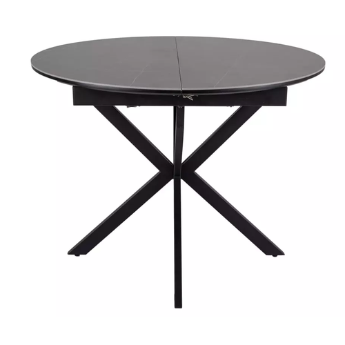 Table Ronde Extensible 135cm 6 Pers Céramique Grise Pied Métal Noir Milanoz