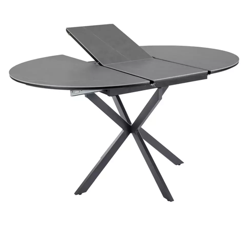 Table Ronde Extensible 135cm 6 Pers Céramique Grise Pied Métal Noir Milanoz