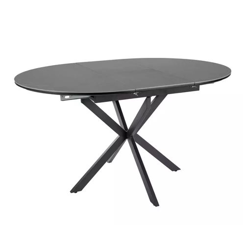 Table Ronde Extensible 135cm 6 Pers Céramique Grise Pied Métal Noir Milanoz