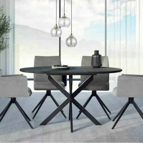 Table Ronde Extensible Céramique Noire 6 Personnes Pied Métal Milanoz3