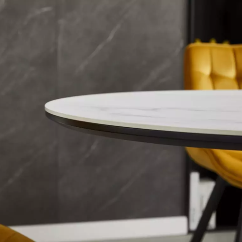 Table Extensible 140-180 Cm Céramique Blanche 8 Pers Pied Noir Métal Larry