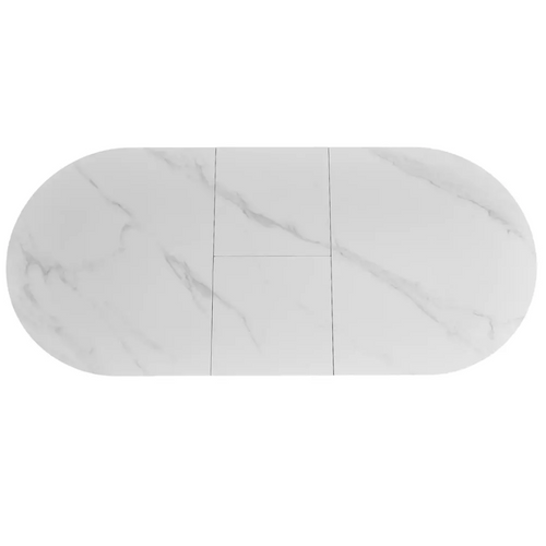 Table Extensible 140-180 Cm Céramique Blanche 8 Pers Pied Noir Métal Larry