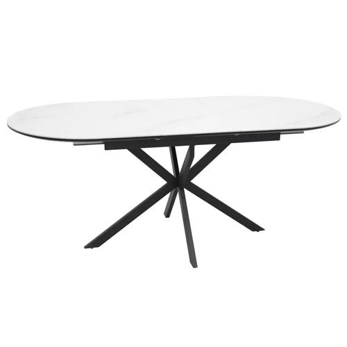 Table Extensible 140-180 Cm Céramique Blanche 8 Pers Pied Noir Métal Larry