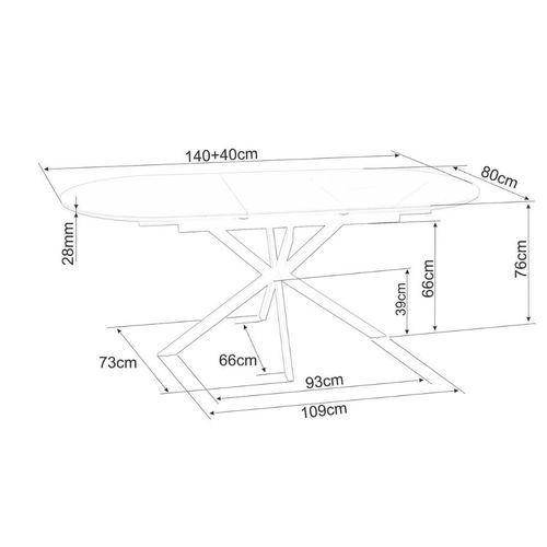 Table Extensible 140-180 Cm Céramique Blanche 8 Pers Pied Noir Métal Larry