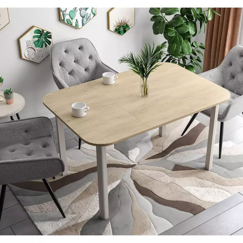 Table Carrée Extensible Chêne Clair Et Cachemire 90 X 90 / 130 Cm Novellaz3