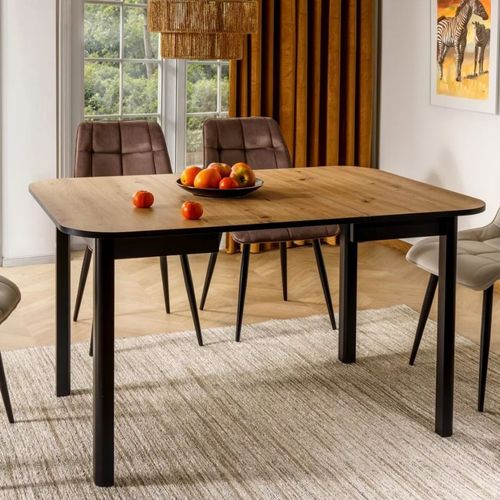 Table Carrée Extensible 6 Personnes Chêne Artisanal Et Noir Novellaz2