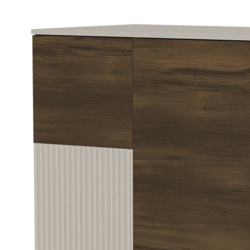 Buffet Haut 90 X 182 Cm Beige Et Aspect Noyer Pump