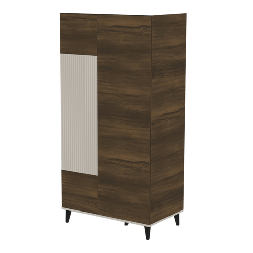Buffet Haut 90 X 182 Cm Beige Et Aspect Noyer Pump