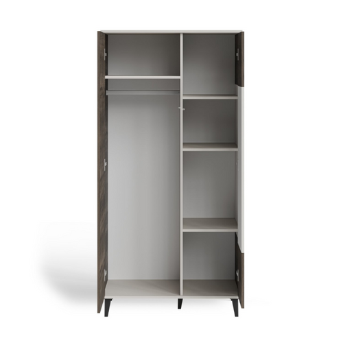 Buffet Haut 90 X 182 Cm Beige Et Aspect Noyer Pump