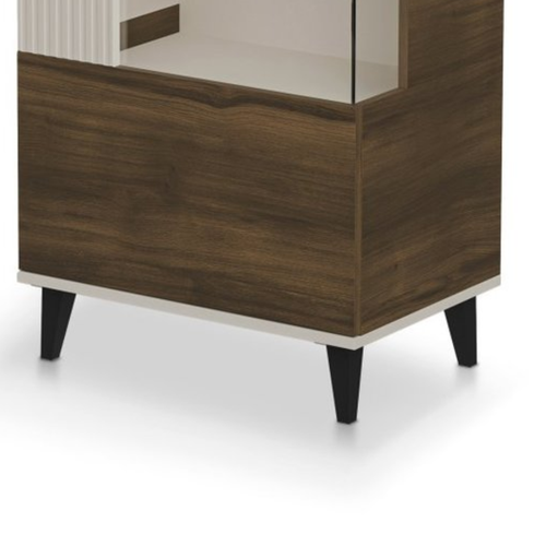 Vitrine Contemporaine Beige Et Aspect Noyer Pump