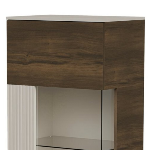 Vitrine Contemporaine Beige Et Aspect Noyer Pump