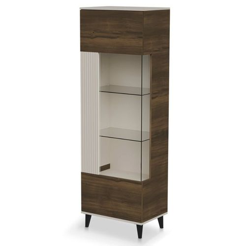 Vitrine Contemporaine Beige Et Aspect Noyer Pump