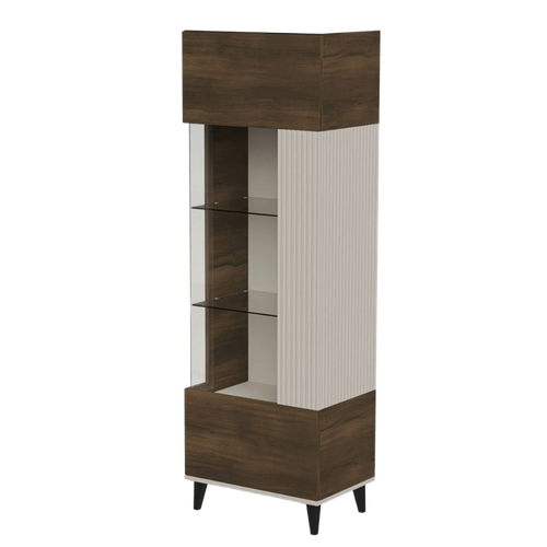 Vitrine Contemporaine Beige Et Aspect Noyer Pump