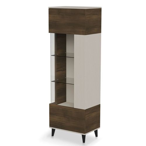 Vitrine Contemporaine Beige Et Aspect Noyer Pump
