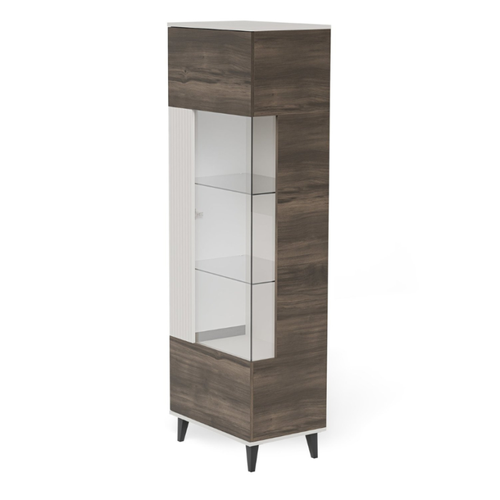 Vitrine Contemporaine Beige Et Aspect Noyer Pump