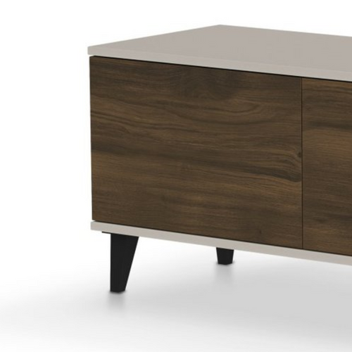 Meuble TV Contemporain 3 Portes Beige Aspect Noyer 150cm Pump