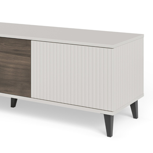 Meuble TV Contemporain 3 Portes Beige Aspect Noyer 150cm Pump